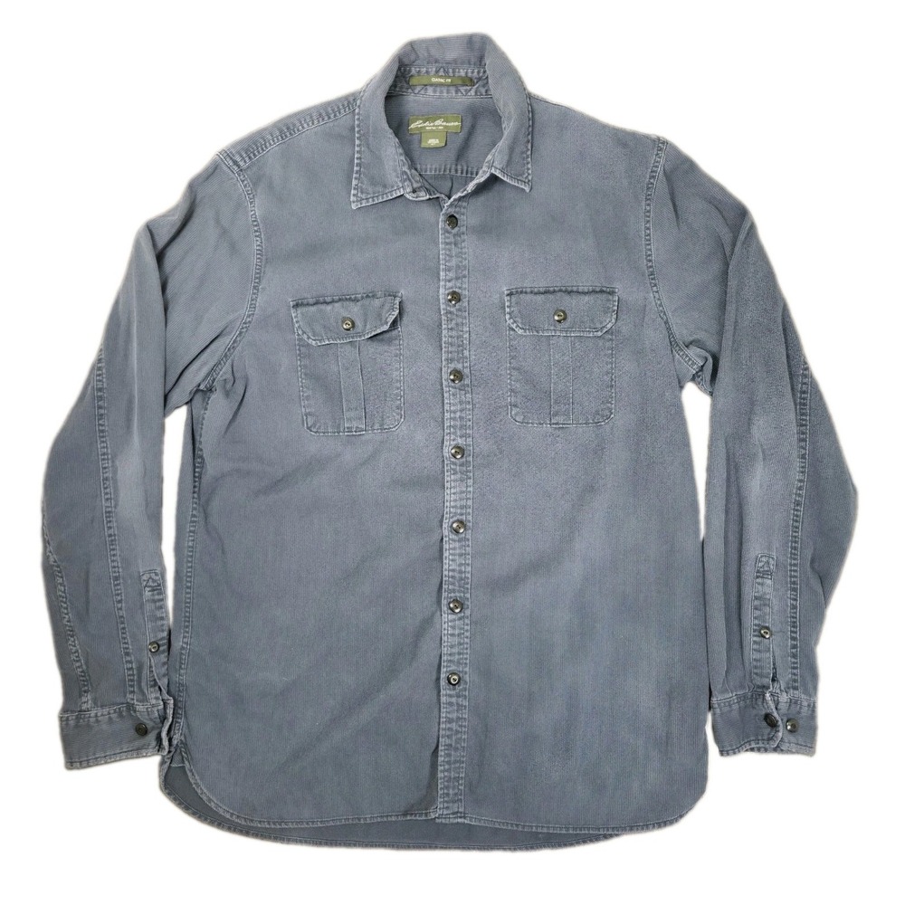 Eddie Bauer Corduroy Button Down Long Sleeve Shirt Mens XLT Blue Cottagecore